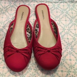 Red satin ballet mules